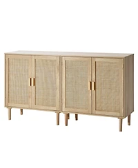 Gouun Set of 2 Rattan Storage Cabinets with Adjustable Shelves