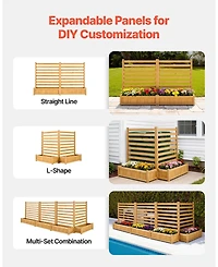 Gouun Wooden Privacy Fence with 2 Planters, 36 x 45 in Slatted Panel Outdoor Screen for Garden and Pool