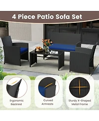 Gouun 4-Piece Rattan Patio Set with Loveseat, Chairs and Glass Coffee Table
