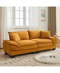 Rainsken Modern 84" Corduroy Upholstered Sofa, Comfy Deep Seat Loveseat Sofa with 2 Pillows for Home Office and Living Room
