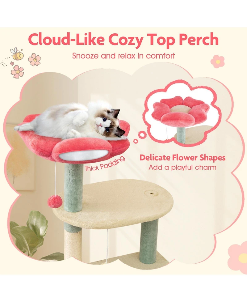 Cozito Cat Tower Aesthetic Floral with Flower Shaped Perch