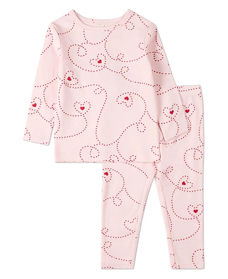 MeMoi Little/ Big Girls 2 Piece "Entangled Hearts" 100% Cotton Pullover Pajama Set
