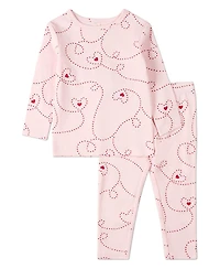 MeMoi Little/ Big Girls 2 Piece "Entangled Hearts" 100% Cotton Pullover Pajama Set