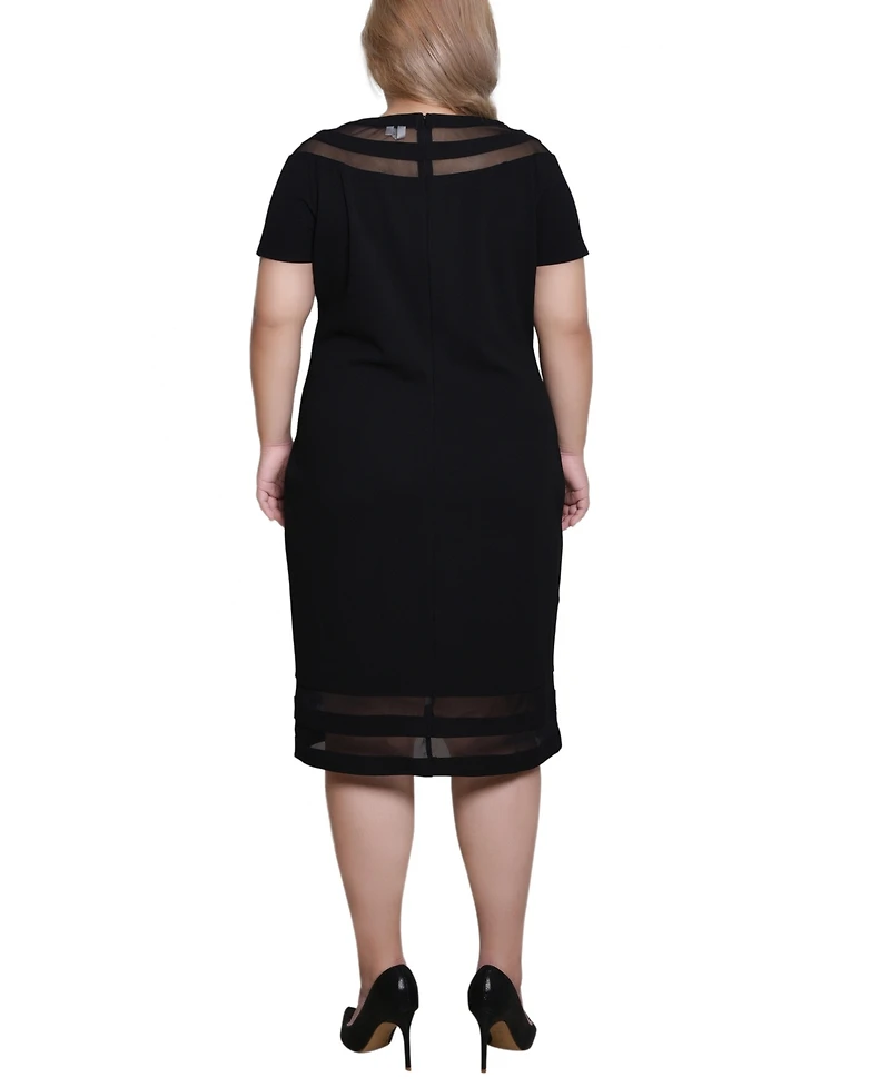 Ny Collection Plus Short-sleeve Dress with Mesh Insets