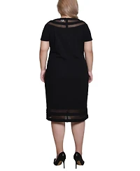 Ny Collection Plus Short-sleeve Dress with Mesh Insets