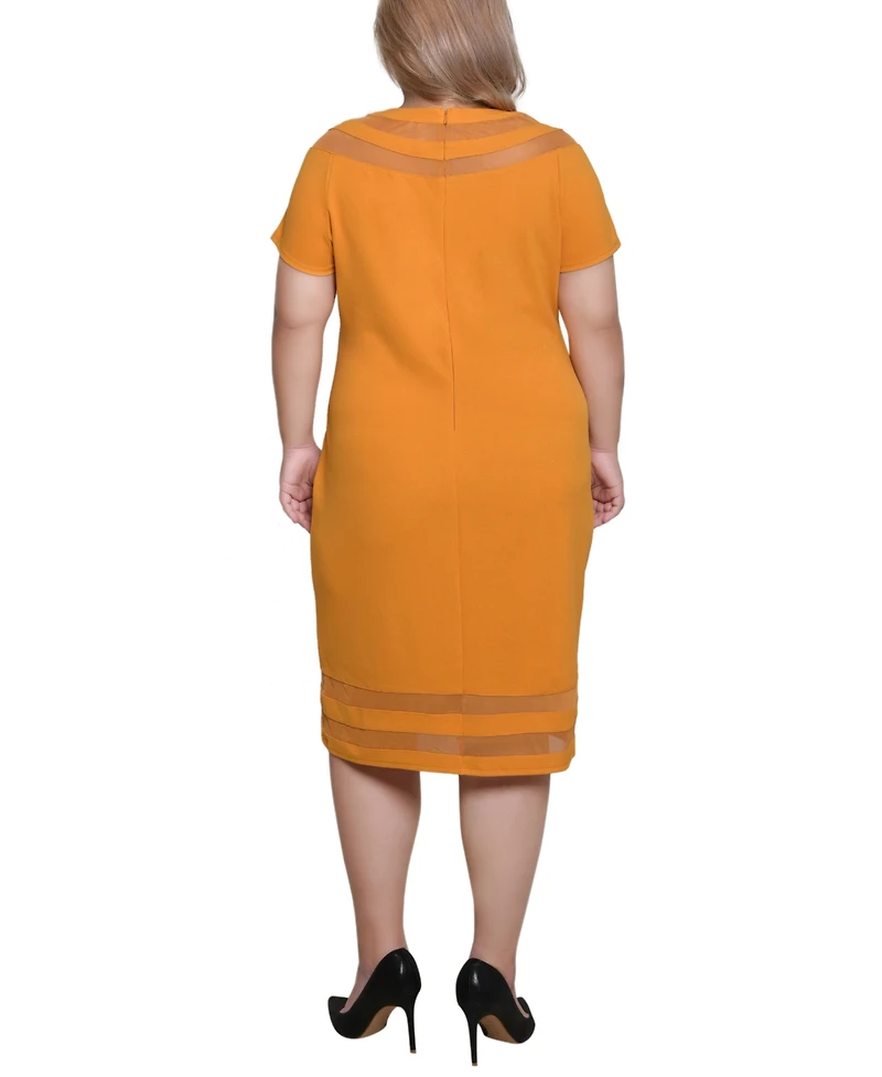 Ny Collection Plus Short-sleeve Dress with Mesh Insets