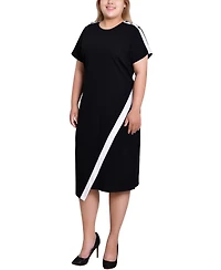 Ny Collection Plus Short-Sleeve Assymetrical Hem Dress
