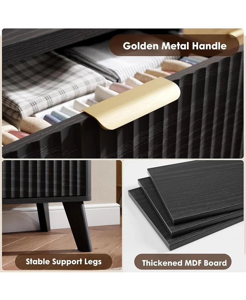 gaomon Modern Fluted 6-Drawer Dresser, Curved Profile with Deep Drawers