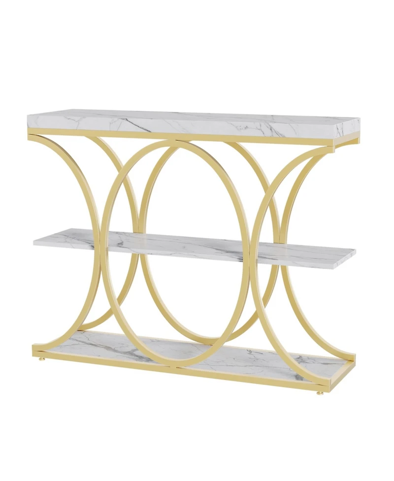 gaomon 39" Industrial 3-Tier Sofa Console Table with Oval-Shaped Metal Frame and Adjustable Feet
