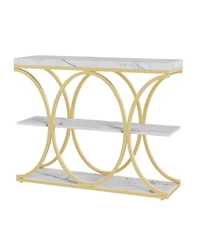 gaomon 39" Industrial 3-Tier Sofa Console Table with Oval-Shaped Metal Frame and Adjustable Feet