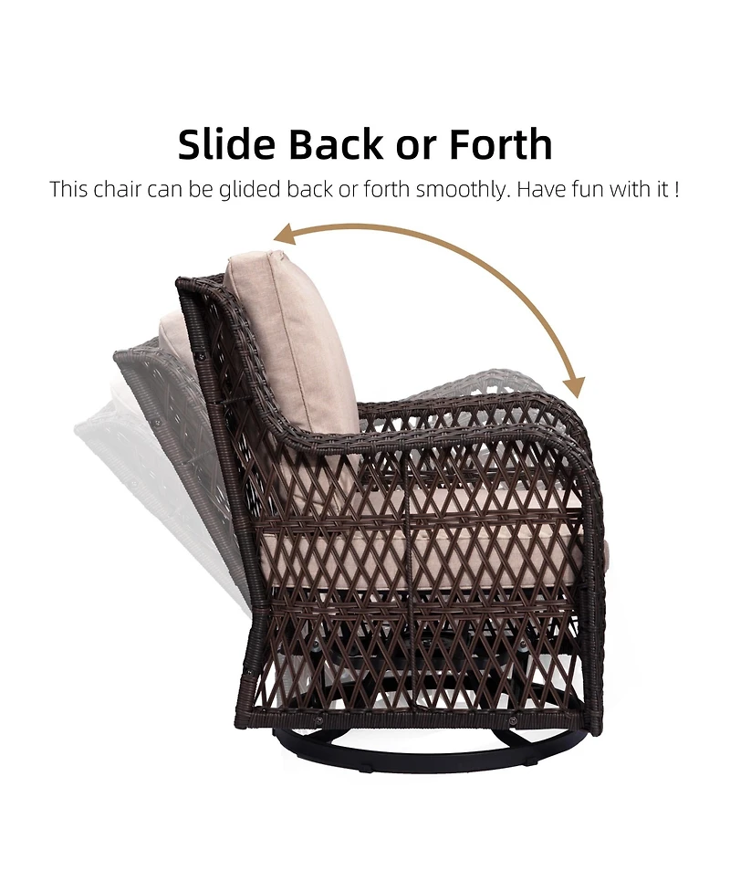 gaomon 3-Piece Wicker Bistro Set- Rocking Swivel Chairs Glass Side Table for Backyard Porch