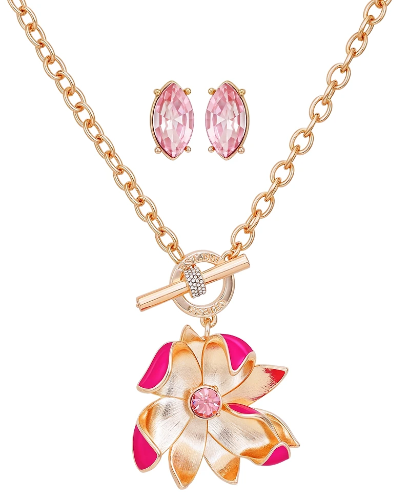 Guess 2-Pc. Gold-Tone Toggle Necklace & Stud Earrings Set