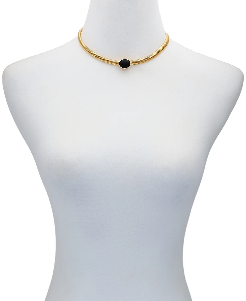 Guess Black Cat Eye Gold-Tone Collar Necklace