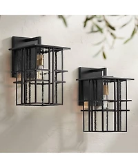 Possini Euro Design Arley Modern Industrial Outdoor Wall Light Fixtures Set of 2 Seedy Glass for Post Exterior Barn Deck House