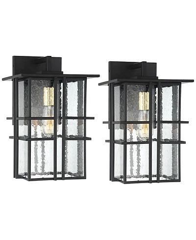 Possini Euro Design Arley Modern Industrial Outdoor Wall Light Fixtures Set of 2 Seedy Glass for Post Exterior Barn Deck House