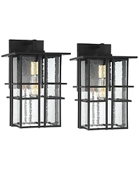 Possini Euro Design Arley Modern Industrial Outdoor Wall Light Fixtures Set of 2 Seedy Glass for Post Exterior Barn Deck House