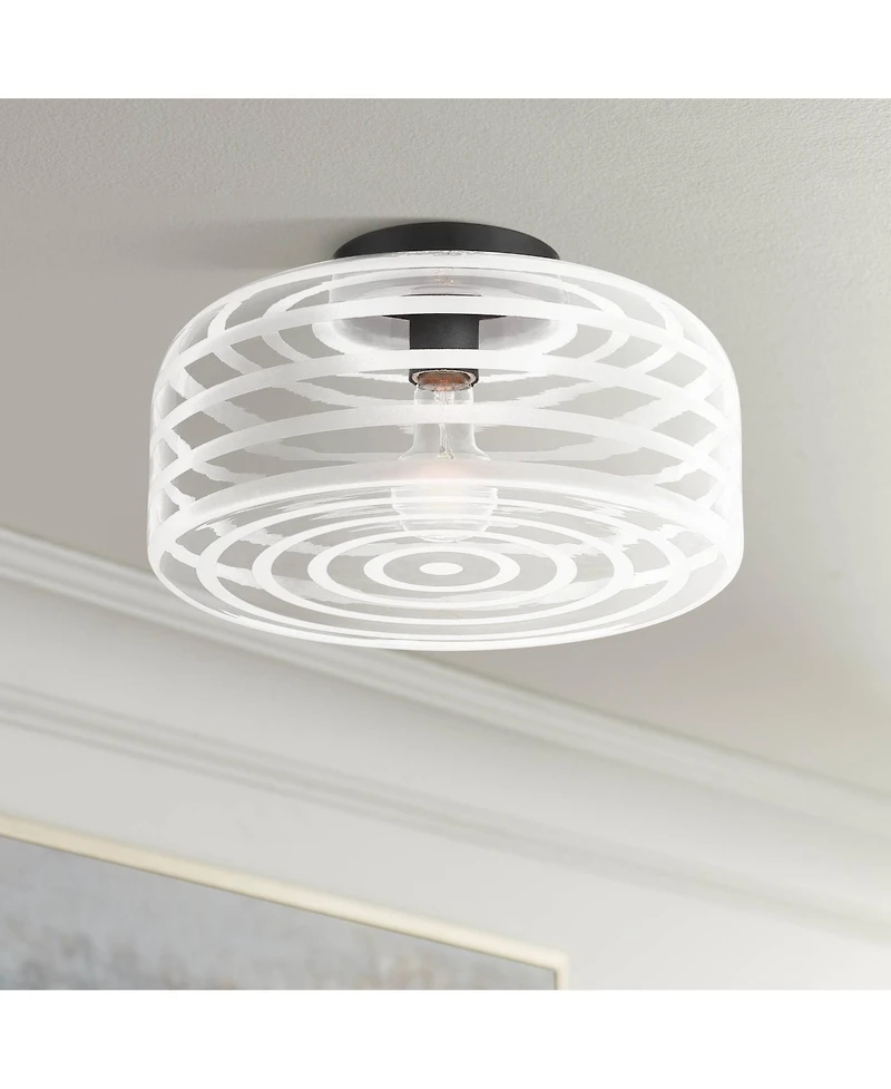 Possini Euro Design Cooper Mid Century Modern Semi Flush-Mount Ceiling Light Fixture Kitchen Finish Ribbed Glass