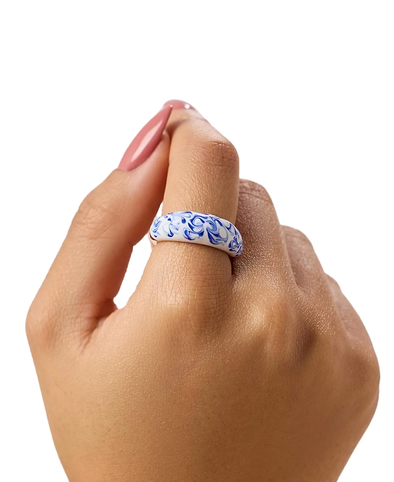 Ana Luisa Wrenley Marble Blue Gold-Plated Enamel Ring