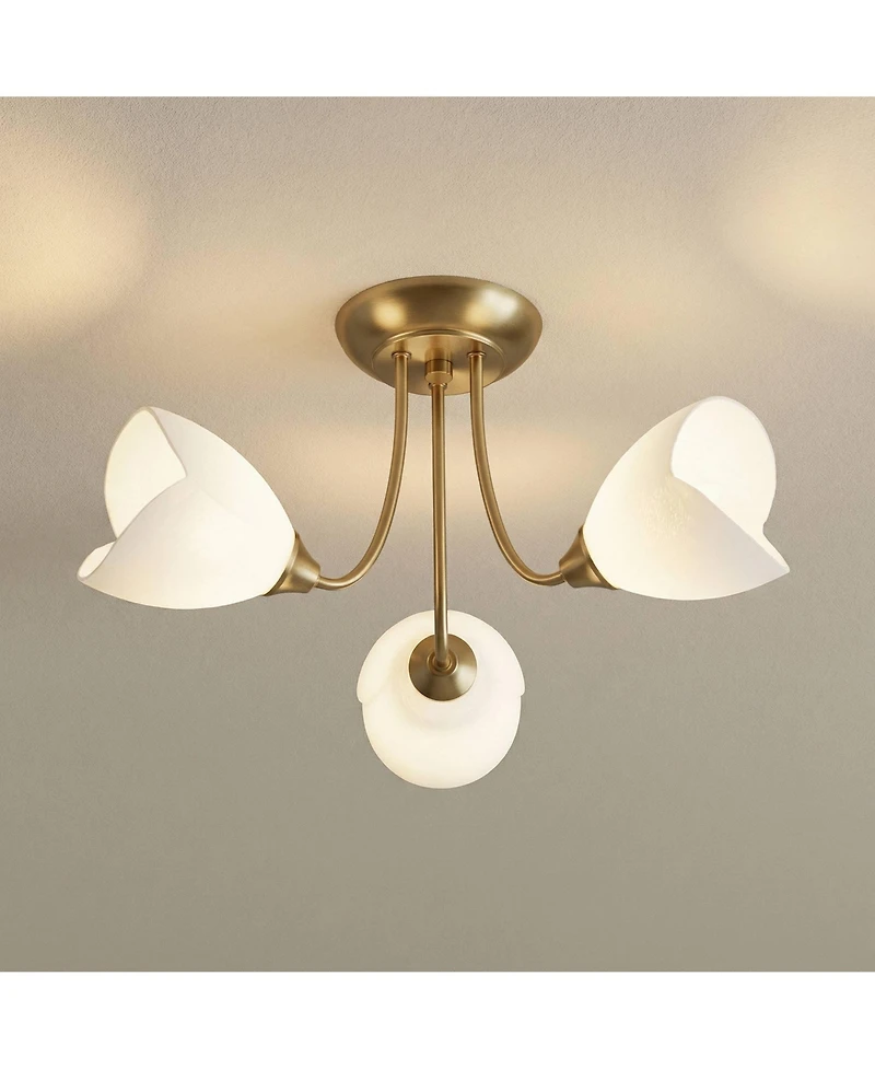 Possini Euro Design Nessa Wide Warm Brass Tulips 3-Light Ceiling Light