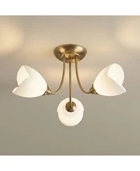 Possini Euro Design Nessa Wide Warm Brass Tulips 3-Light Ceiling Light