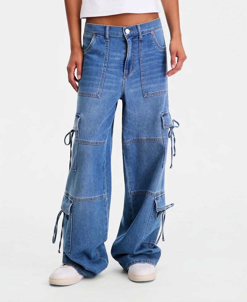 Vanilla Star Women's Bow Wide-Leg Jeans