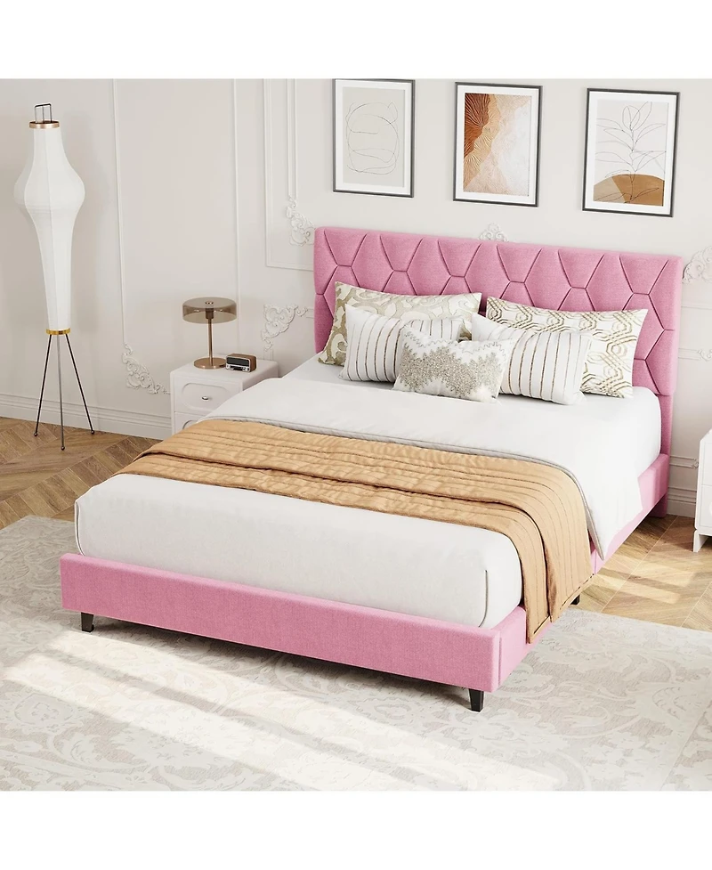 gaomon Queen Upholstered Bed Frame with Headboard, Heavy-Duty Platform with Wood Slats,