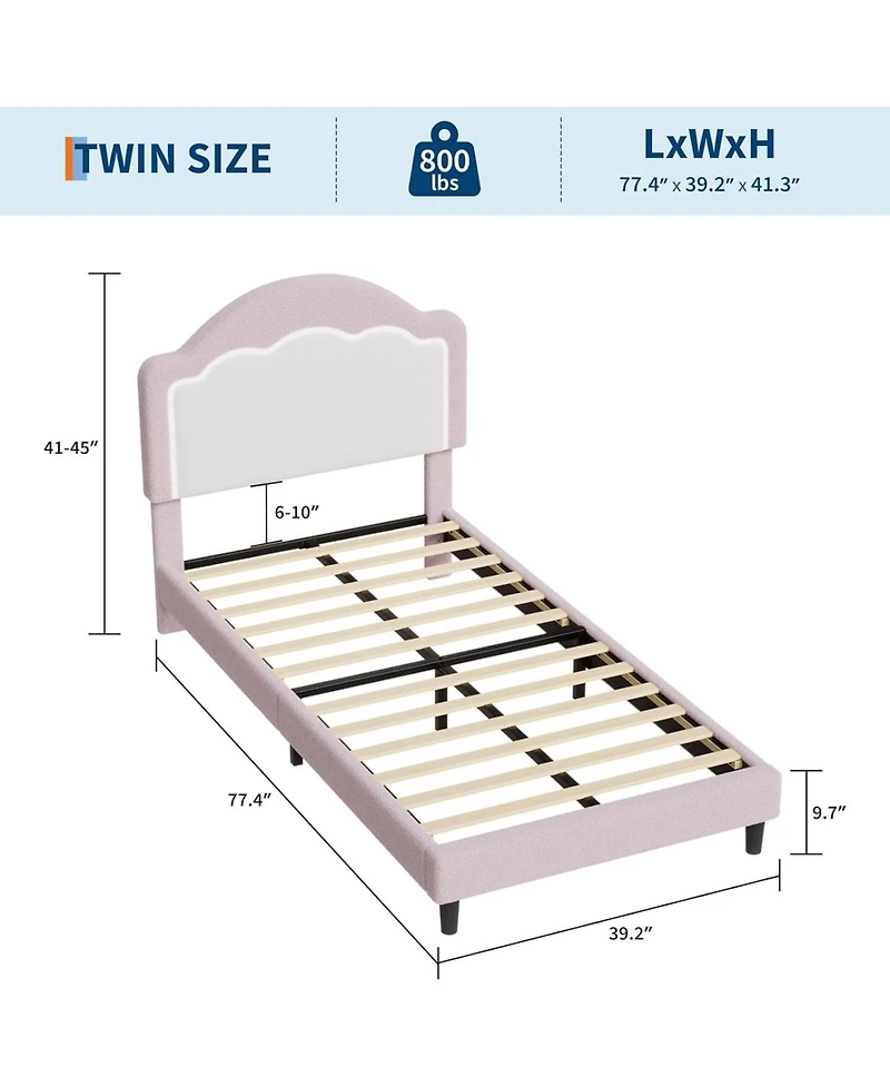 gaomon Upholstered Bed Frame with Led Lights and Adjustable Headboard, Sherpa Fabric Platform