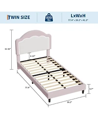 gaomon Upholstered Bed Frame with Led Lights and Adjustable Headboard, Sherpa Fabric Platform