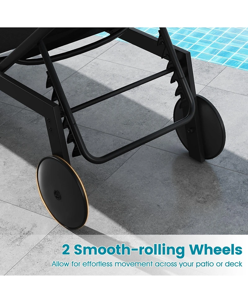 Slickblue Patio Chaise Lounge Chair with Wheels and 6-Level Adjustable Backrest Set of 1