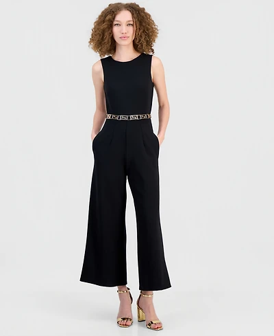Robbie Bee Women's Belted Sleeveless Jumpsuit