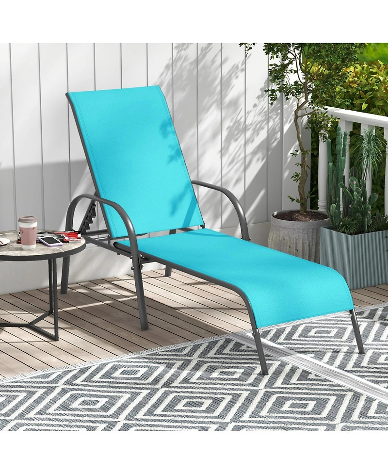 Slickblue Adjustable Patio Chaise Folding Lounge Chair with Backrest-Turquoise