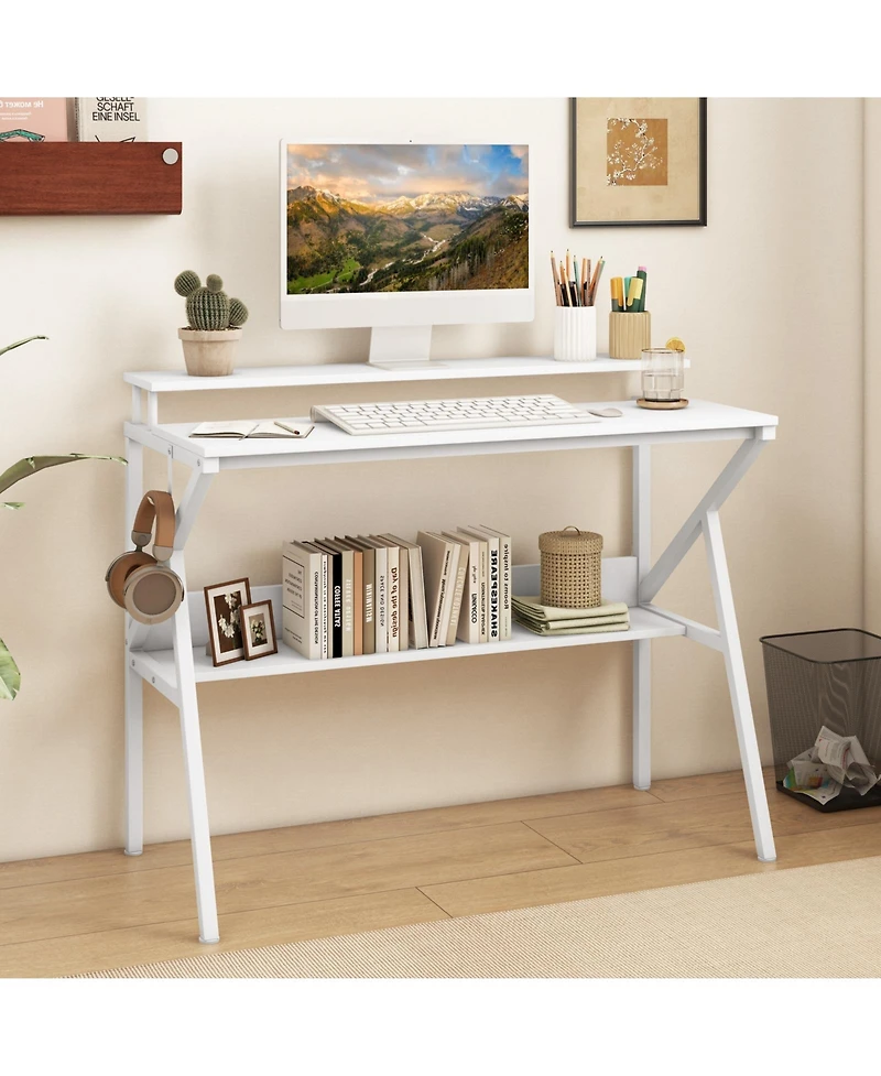 Gouun Space-Saving Computer Desk with Monitor Stand