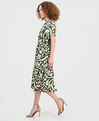 Robbie Bee Women's Elastic-Waist Tiered Midi Dress
