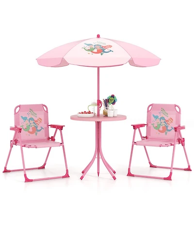Gouun Kids 4-Piece Folding Picnic Table Set with Adjustable Umbrella