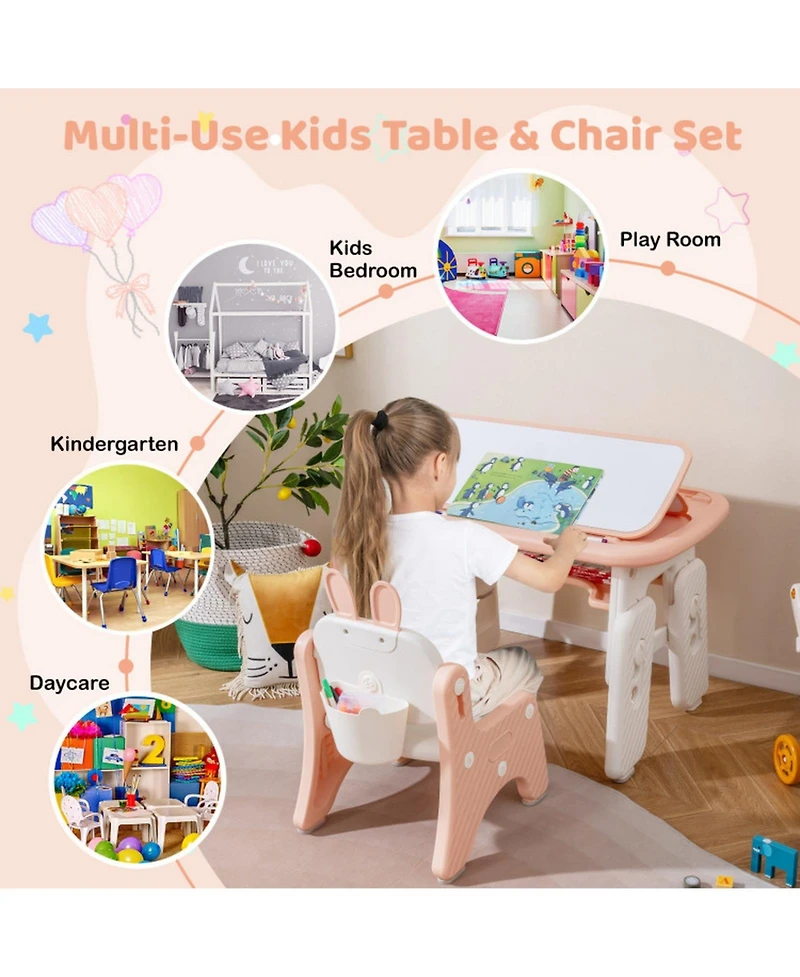 Gouun Kids Table and Rabbit Chair Set with Magnetic Drawing Boards