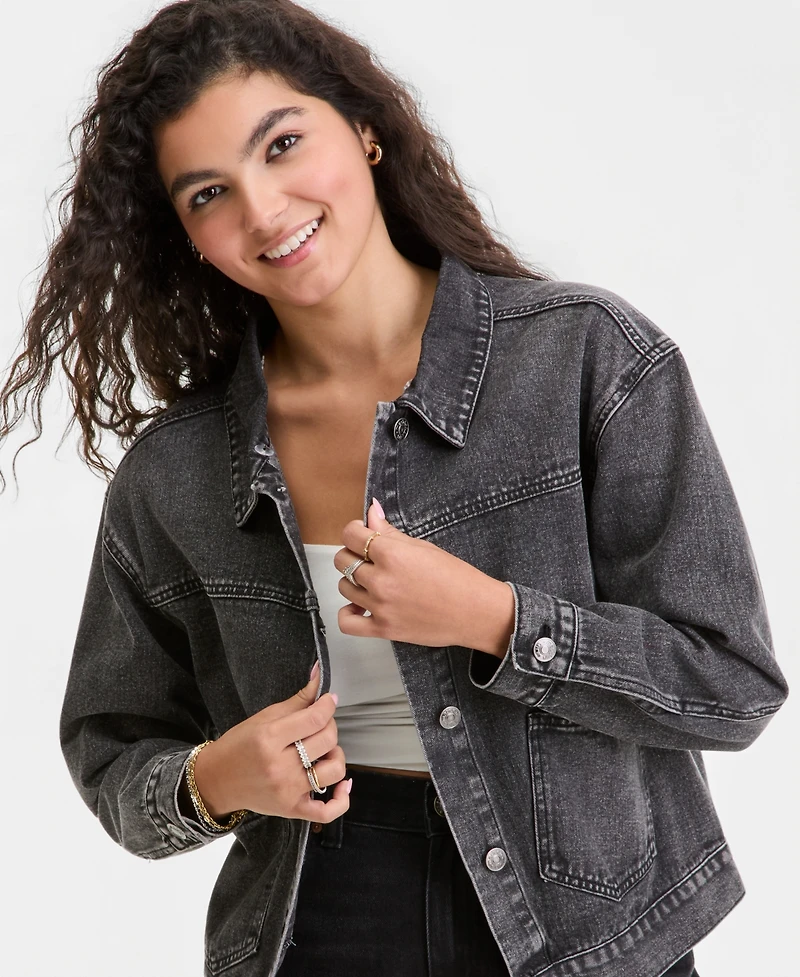Madden Girl Juniors' Hooded Denim Jacket