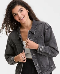 Madden Girl Juniors' Hooded Denim Jacket