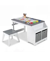 Gouun Kids Art Table and Stool Set with Paper Roll and 4 Paint Cups