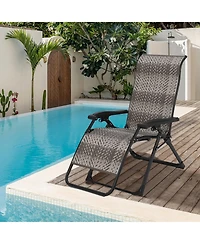 Homfan Portable Rattan Chaise Lounge, 330lb Capacity, Outdoor Adjustable Folding Chair with Widened Armrest and Heavy Duty Wicker for Patio