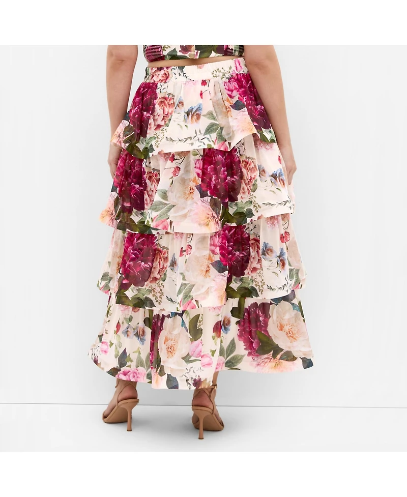 City Chic Women's Bianka Bloom Print Tiered Skirt