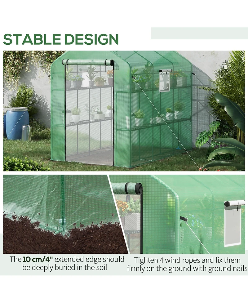 Outsunny Walk-in house, 18 Shelves, 84.25" x 56.25" x 76.75",