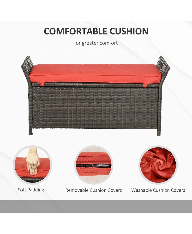 Outsunny 29 Gallon Outdoor Patio Wicker Storage Bench w/ Cushion