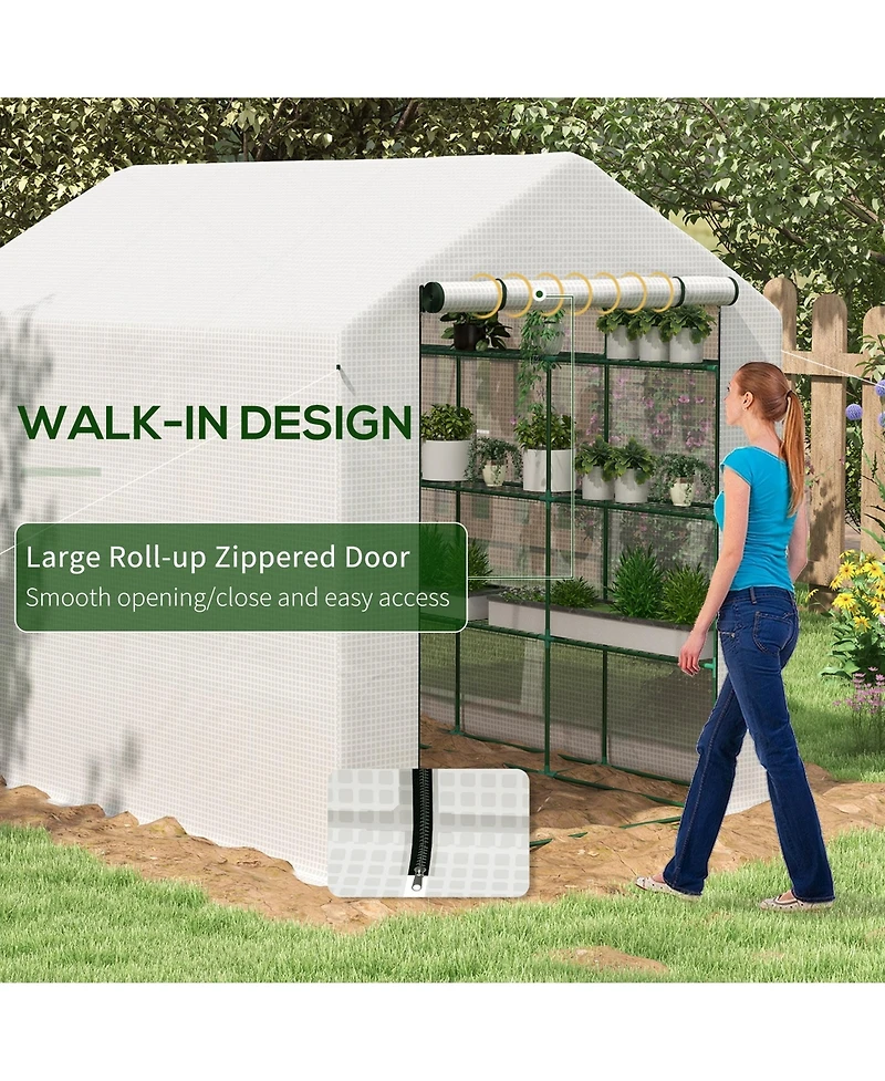 Outsunny Walk-in house, 18 Shelves, 95.25" x 70.75" x 82.75