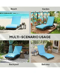 Outsunny Reclining Chaise Lounge Chair, Thickly Cushioned, Rolling Outdoor Plastic Rattan Sun Bathing Chair /w Wheels for Poolside, Pool, Patio, Sky B