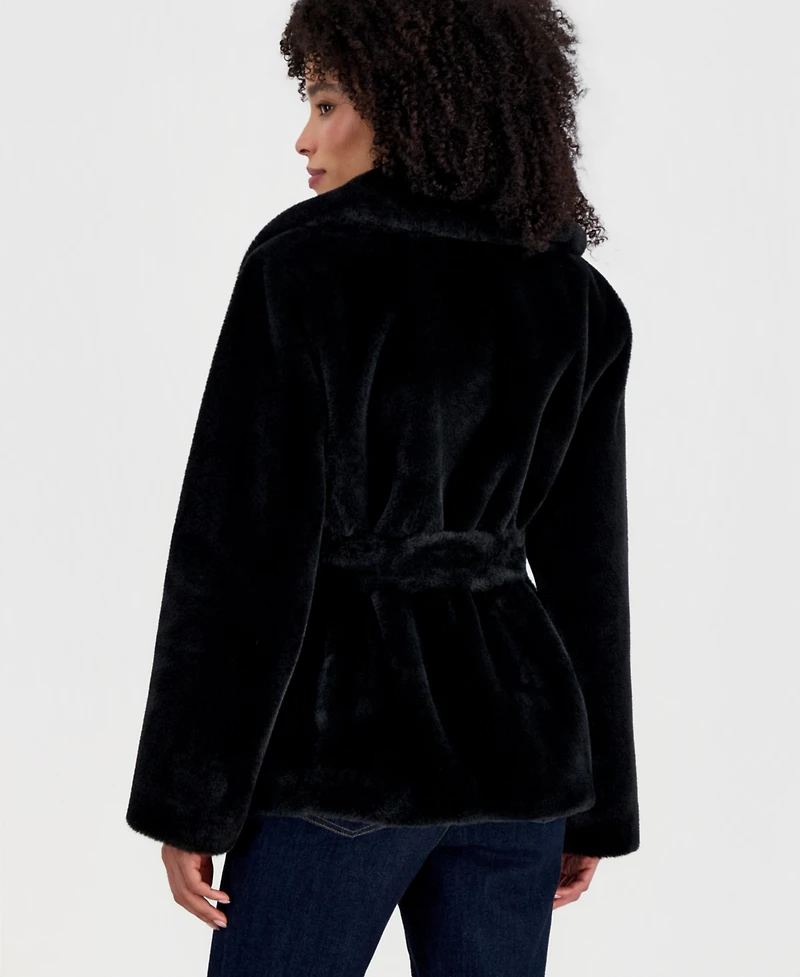 Sebby Women's Faux-Fur Belted Lined Coat