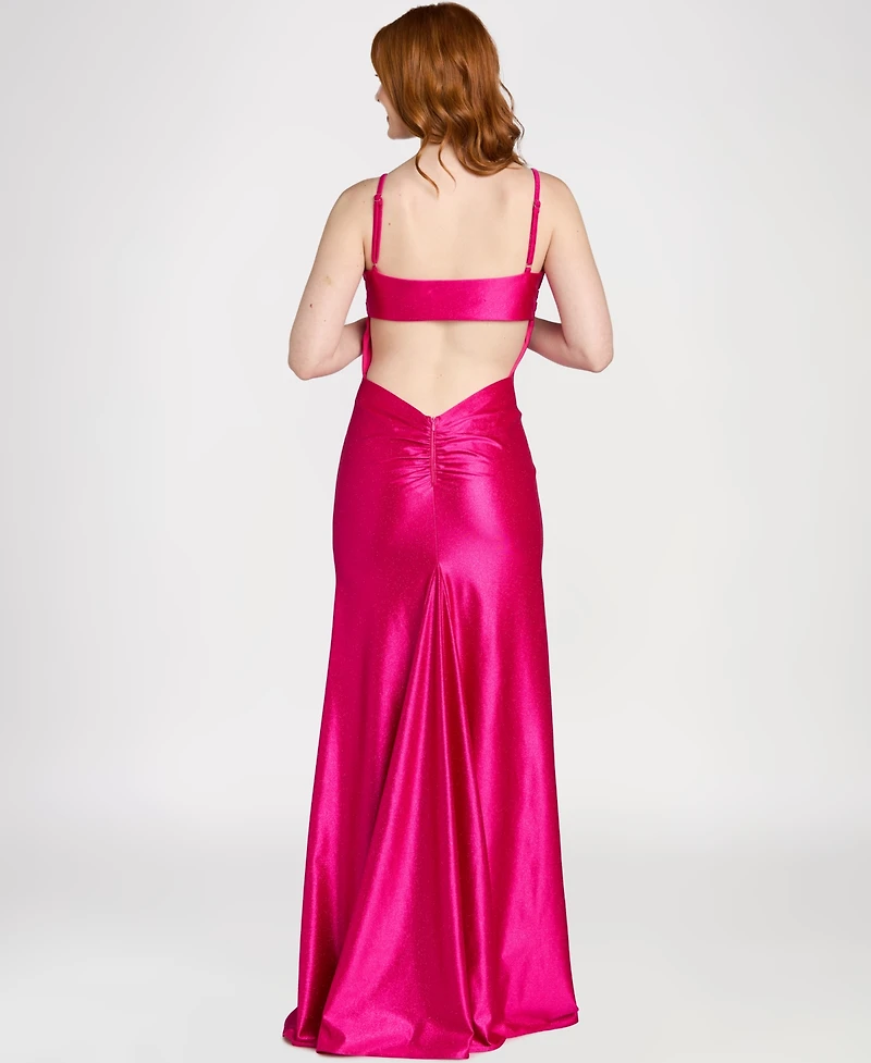 Morgan & Company Juniors' Sequin Knot Glitter Knit Ball Gown