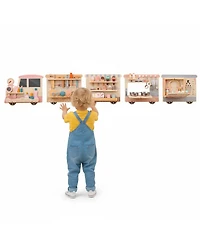 Slickblue Wooden Sensory Wall Panel with Vanity and Tool Box for Kids