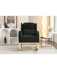 Flynama 1 Pc Teddy Fabric & Wooden Frame Built in Pocket Ergonomic Backrest Rocking Chair