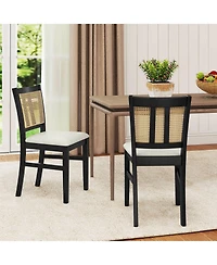 Gouun Farmhouse Rattan Cane-Back Dining Chairs Set of 2 with Rubber Wood Legs