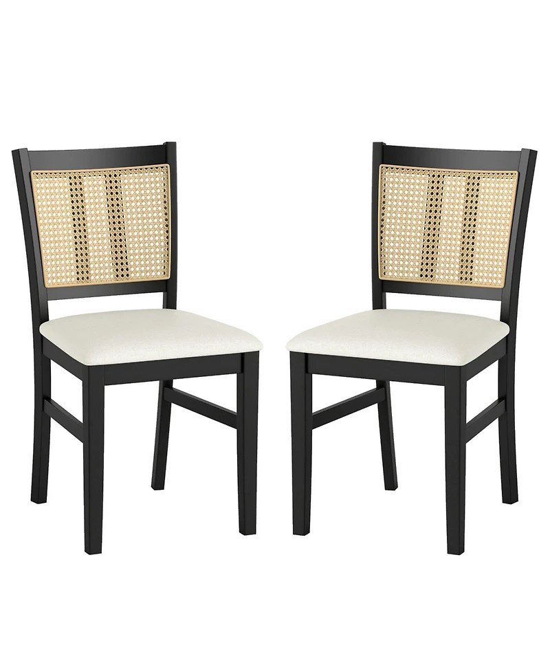 Gouun Farmhouse Rattan Cane-Back Dining Chairs Set of 2 with Rubber Wood Legs